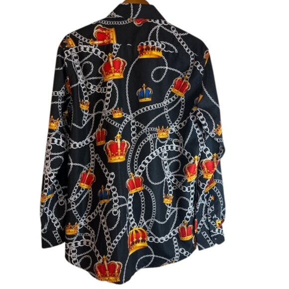 Suslo Couture Button Up Shirt Men’s XL All Over Print Crown Print Royalty - Picture 2 of 10